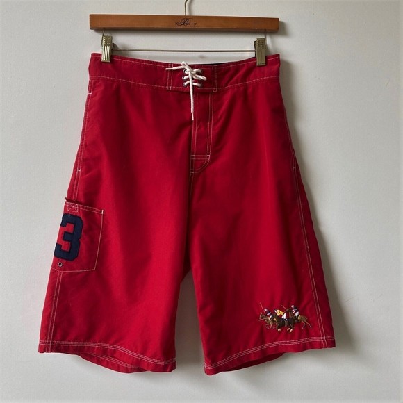 Polo Ralph Lauren Swim Trunks Youth Large 16 / 18 Red Board Shorts Logo Pockets